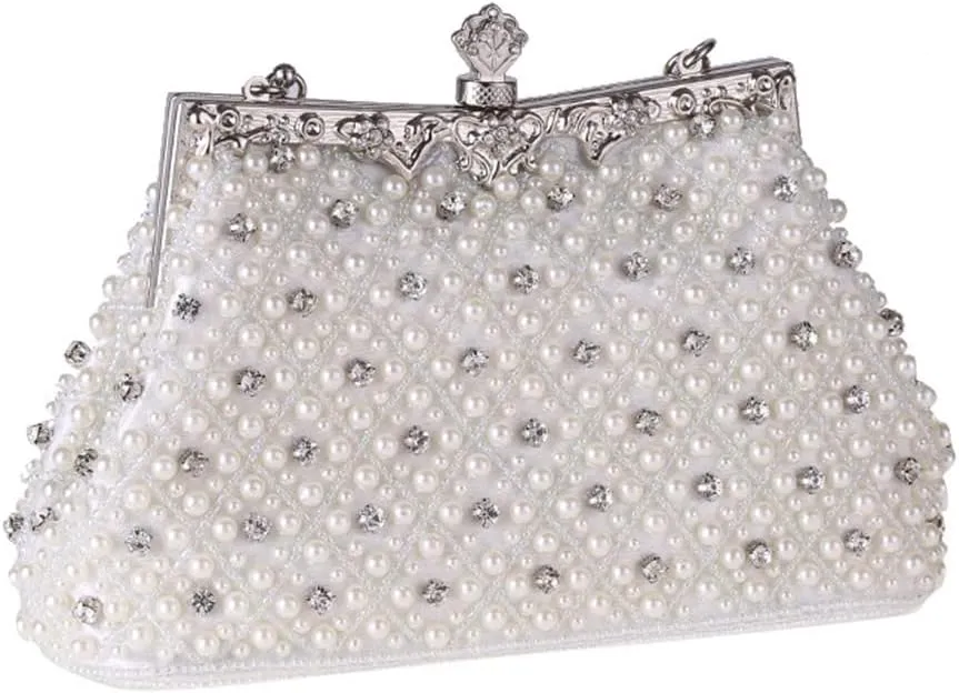 Clutch Bag With Handle Women Evening Bags Beaded Handmade Diamonds Chain Party Shoulder Bags