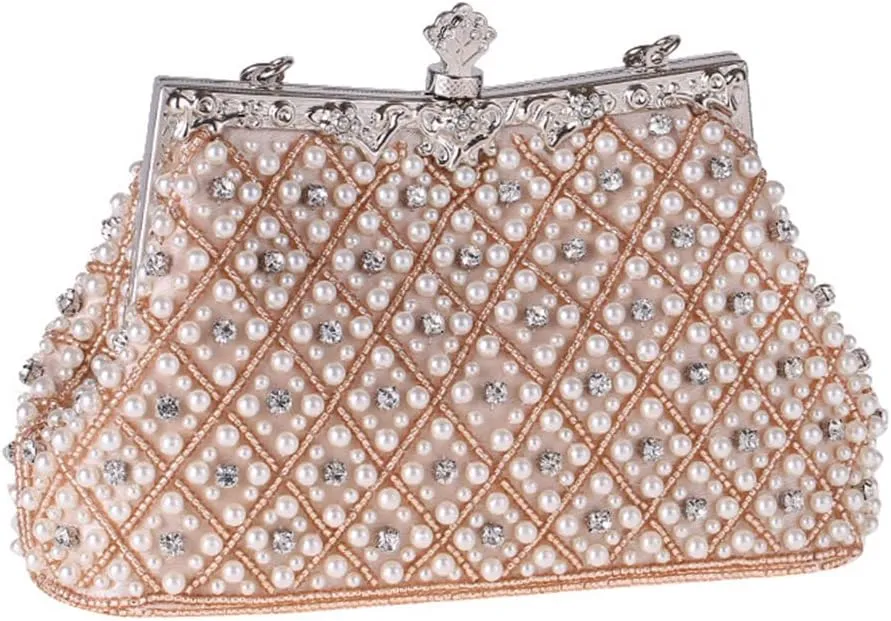 Clutch Bag With Handle Women Evening Bags Beaded Handmade Diamonds Chain Party Shoulder Bags