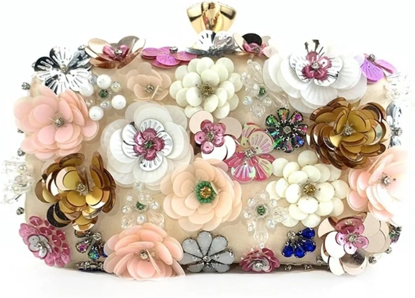 Clutch Purses for Women Elegant Beaded Floral Evening Clutch Handbag for Women Fashionable Prom Party Shoulder Bag with Chain Crossbody Purse