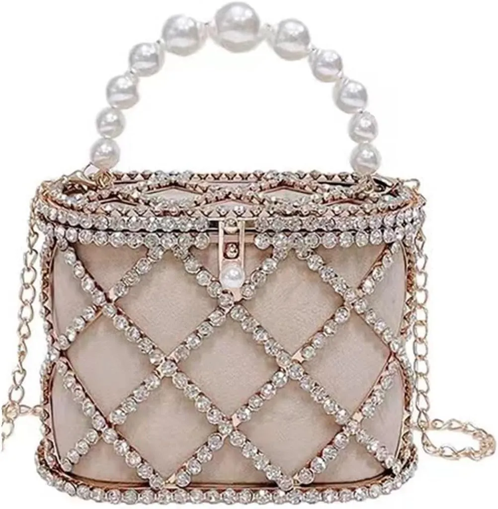 Clutch Purses for Women Elegant Hollow Out Beaded Evening Clutch Bag for Women Metallic Cage Handbag for Wedding and Party