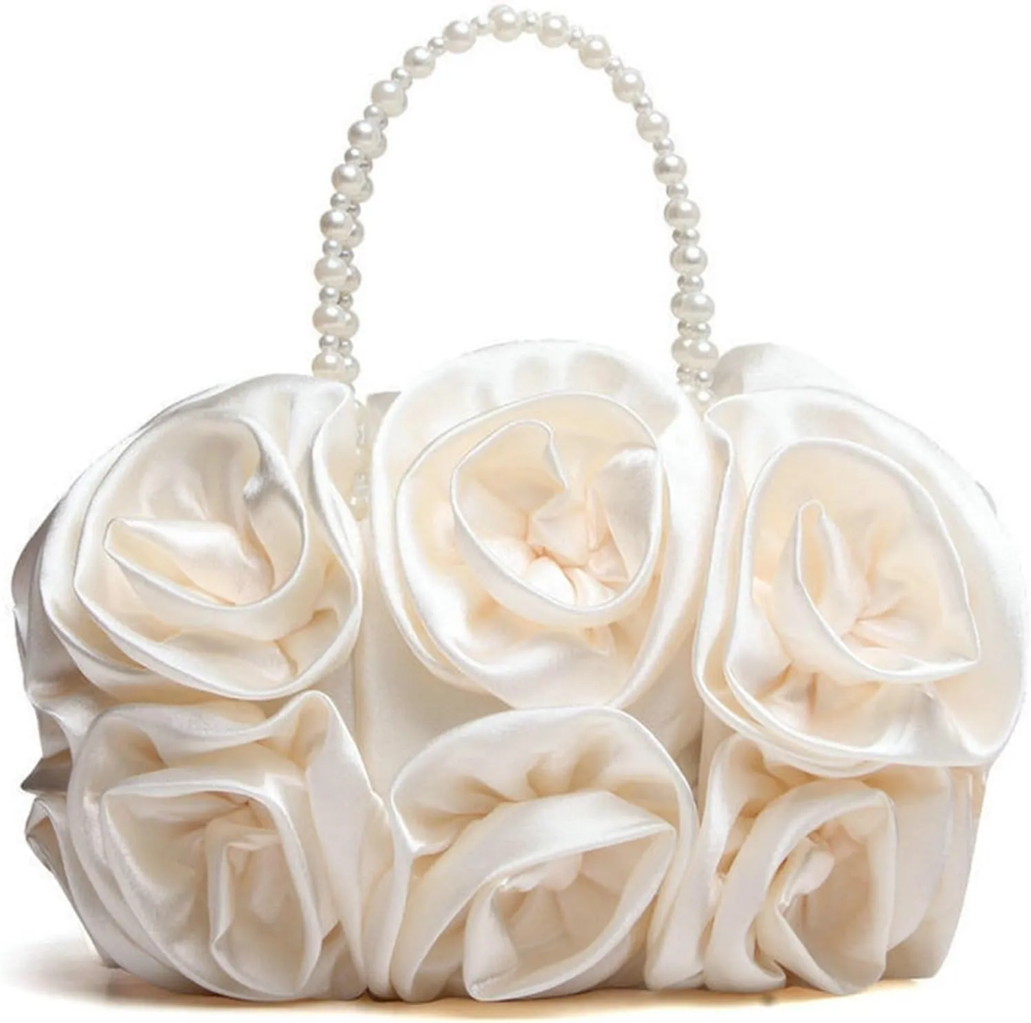 Clutch Purses for Women Elegant Red Flower Rose Bush Satin Evening Purse with Beaded Handle Perfect Wedding Handbag Bridal Clutch