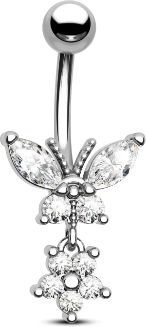 CM Crareesi Butterfly Belly Ring 14G 316L Stainless Steel Short Dangle Piercing Jewelry