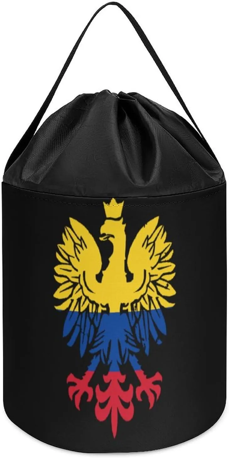 Colombia Flag with Polish Eagle Portable Organizer Round Organizer Storage Bag Bucket Makeup Cosmetic Bags