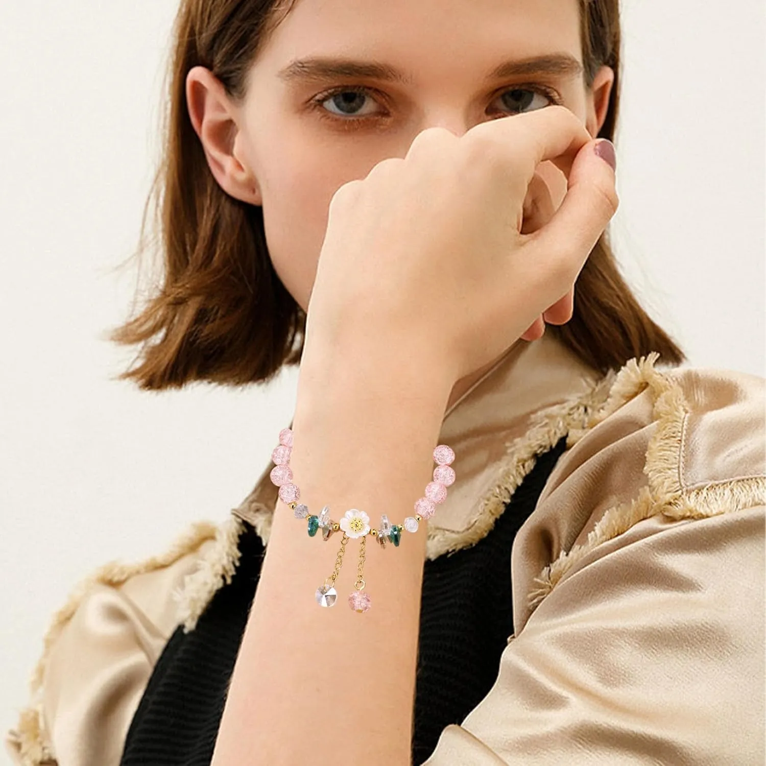 Colorful Flower Bracelets Handmade Crystal Beaded Daisy Bracelets for Women Jewelry