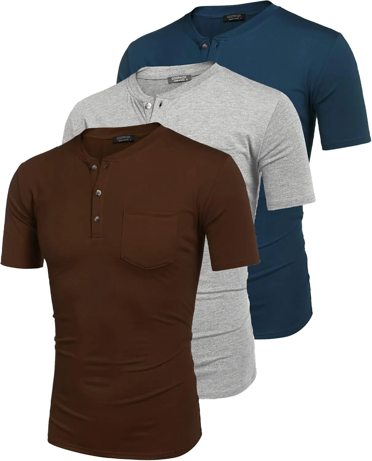 COOFANDY Men's 3 Pack Henley Shirts Short Sleeve Casual Basic Tees Classic Henley Summer Solid T Shirts with Pocket