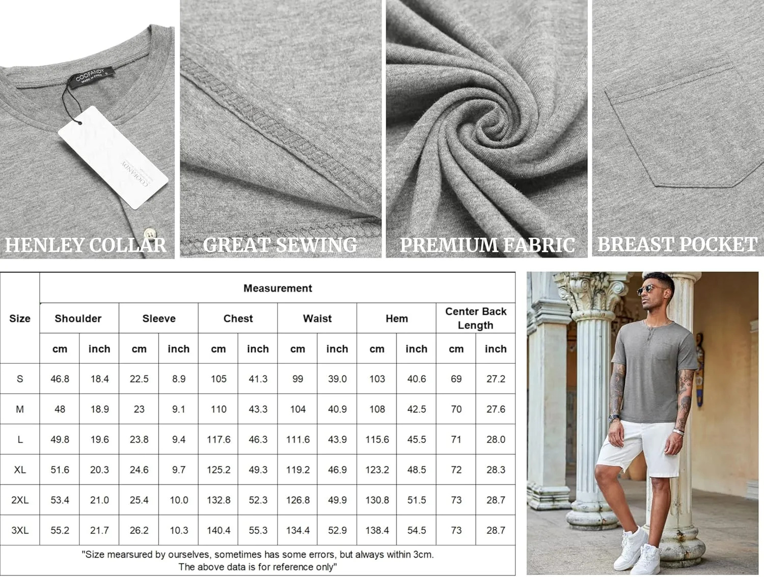 COOFANDY Men's 3 Pack Henley Shirts Short Sleeve Casual Basic Tees Classic Henley Summer Solid T Shirts with Pocket