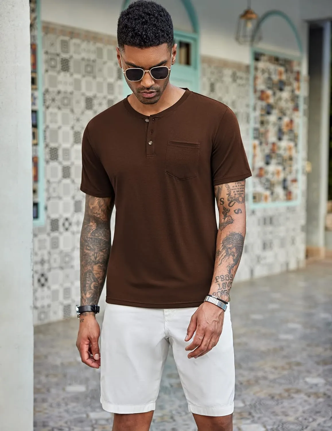 COOFANDY Men's 3 Pack Henley Shirts Short Sleeve Casual Basic Tees Classic Henley Summer Solid T Shirts with Pocket