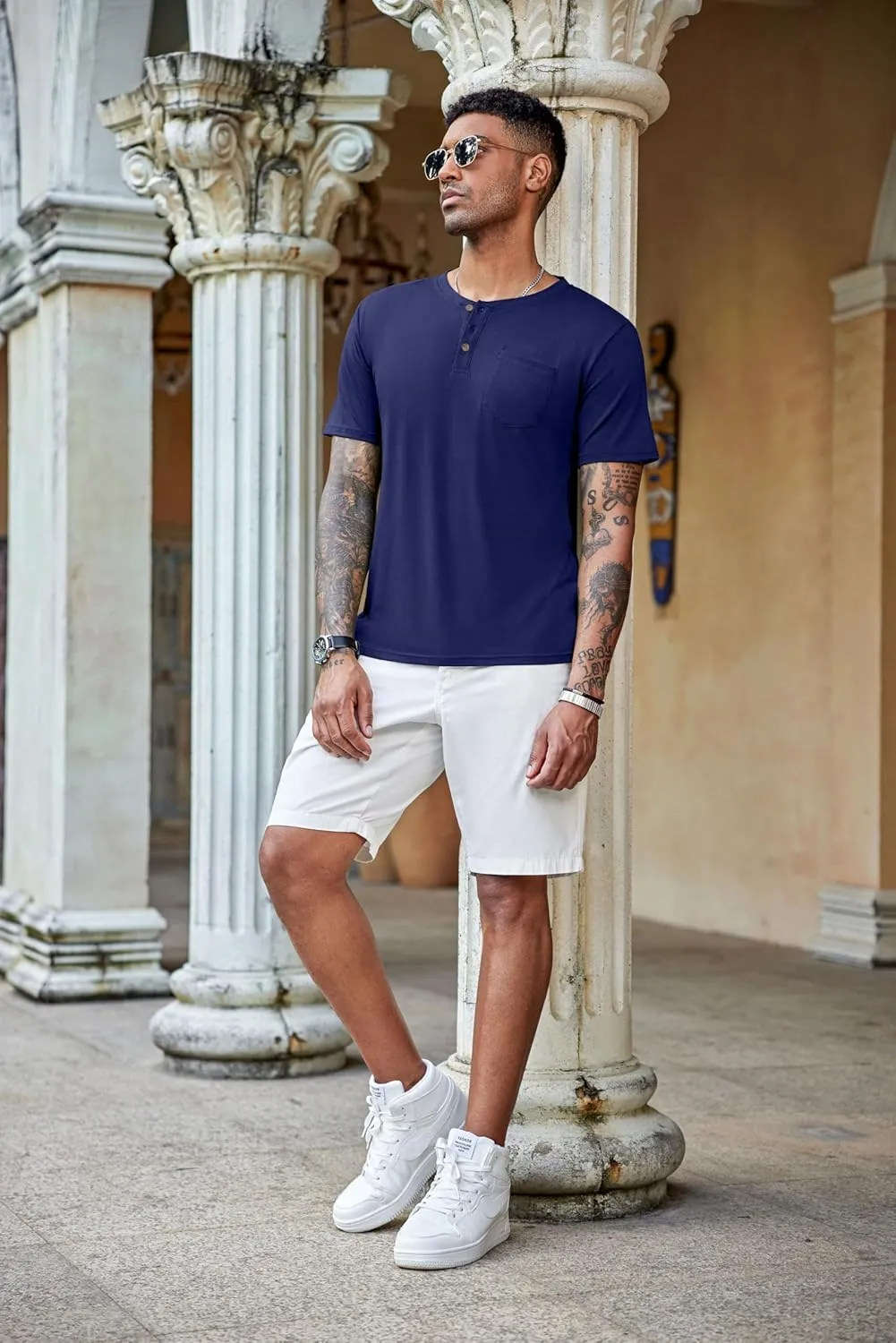 COOFANDY Men's 3 Pack Henley Shirts Short Sleeve Casual Basic Tees Classic Henley Summer Solid T Shirts with Pocket
