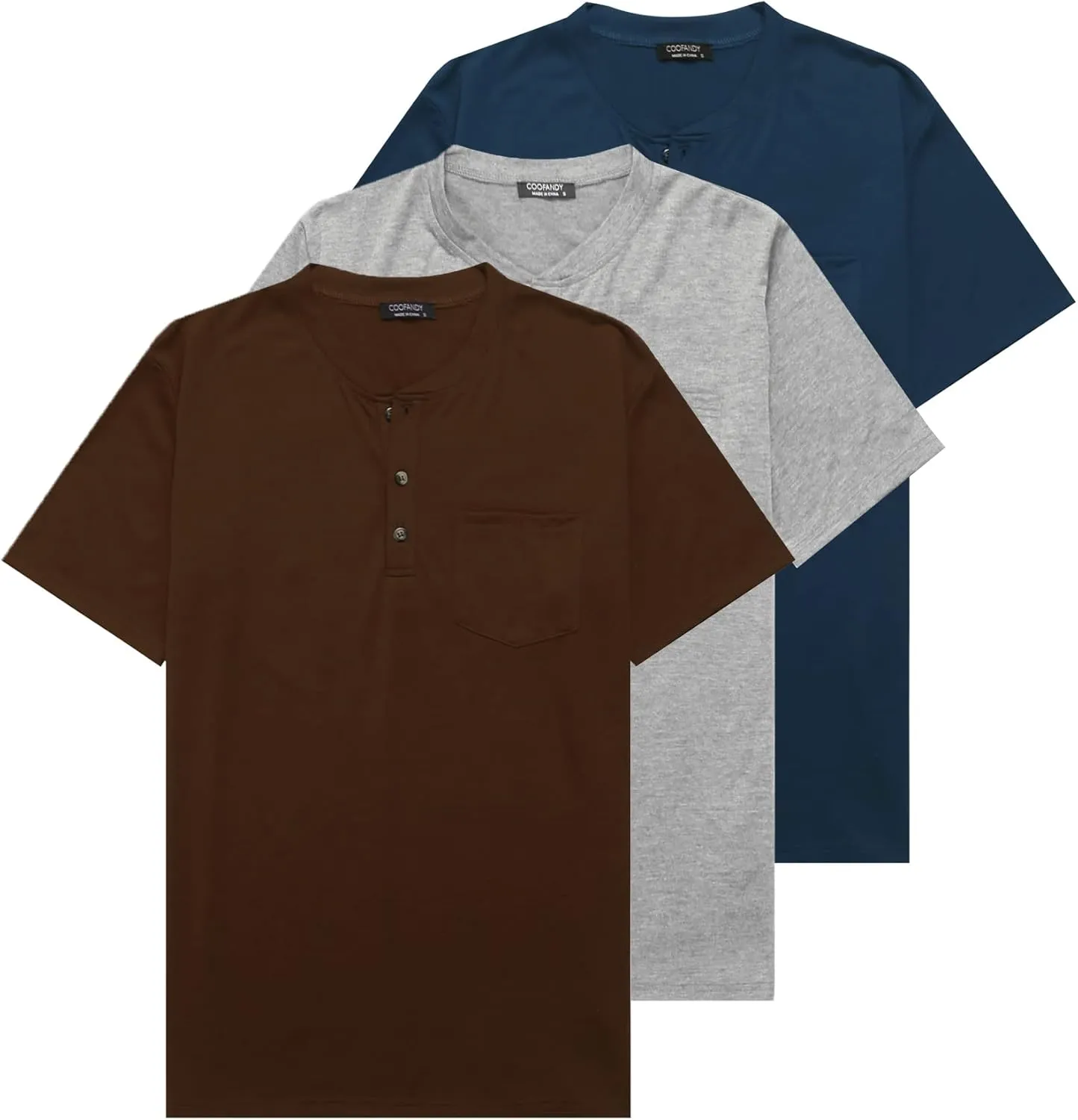 COOFANDY Men's 3 Pack Henley Shirts Short Sleeve Casual Basic Tees Classic Henley Summer Solid T Shirts with Pocket