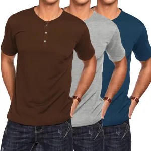 COOFANDY Men's 3 Pack Henley Shirts Short Sleeve Casual Basic Tees Classic Henley Summer Solid T Shirts with Pocket