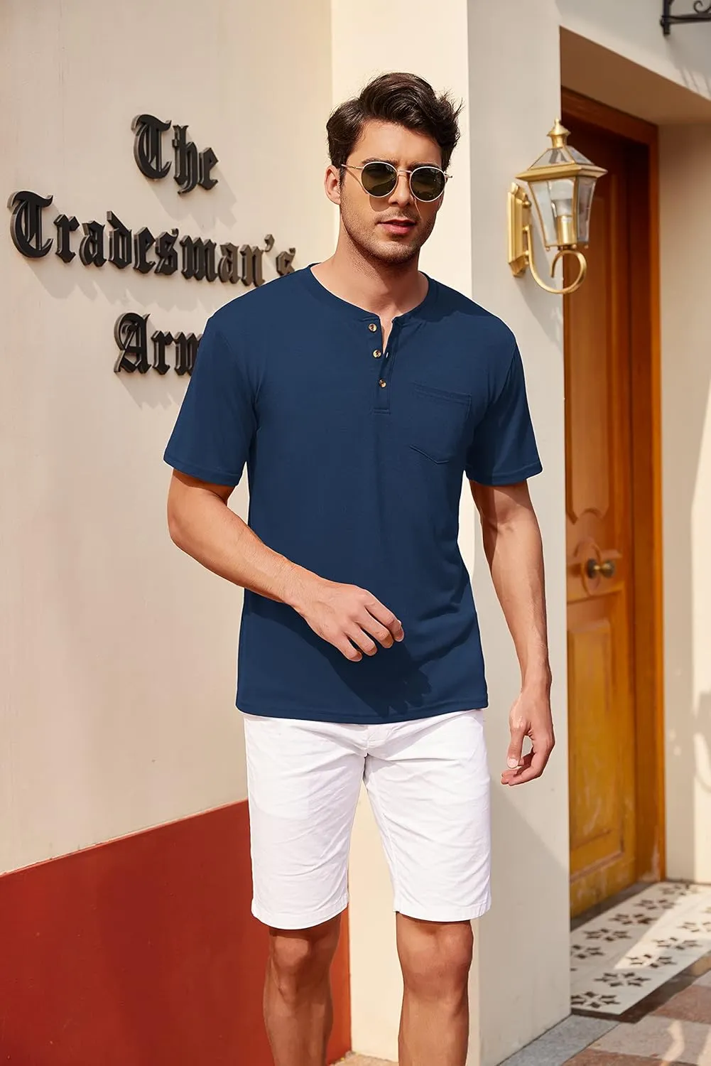 COOFANDY Men's 3 Pack Henley Shirts Short Sleeve Casual Basic Tees Classic Henley Summer Solid T Shirts with Pocket