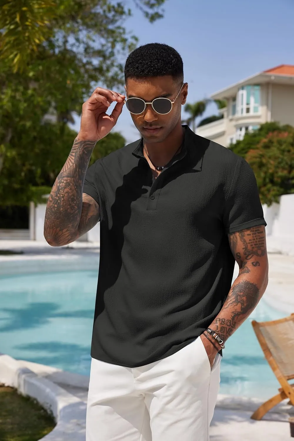 COOFANDY Men's Casual Henley Tee Shirt Band Collar Short Sleeve Summer Beach Hippie T Shirts