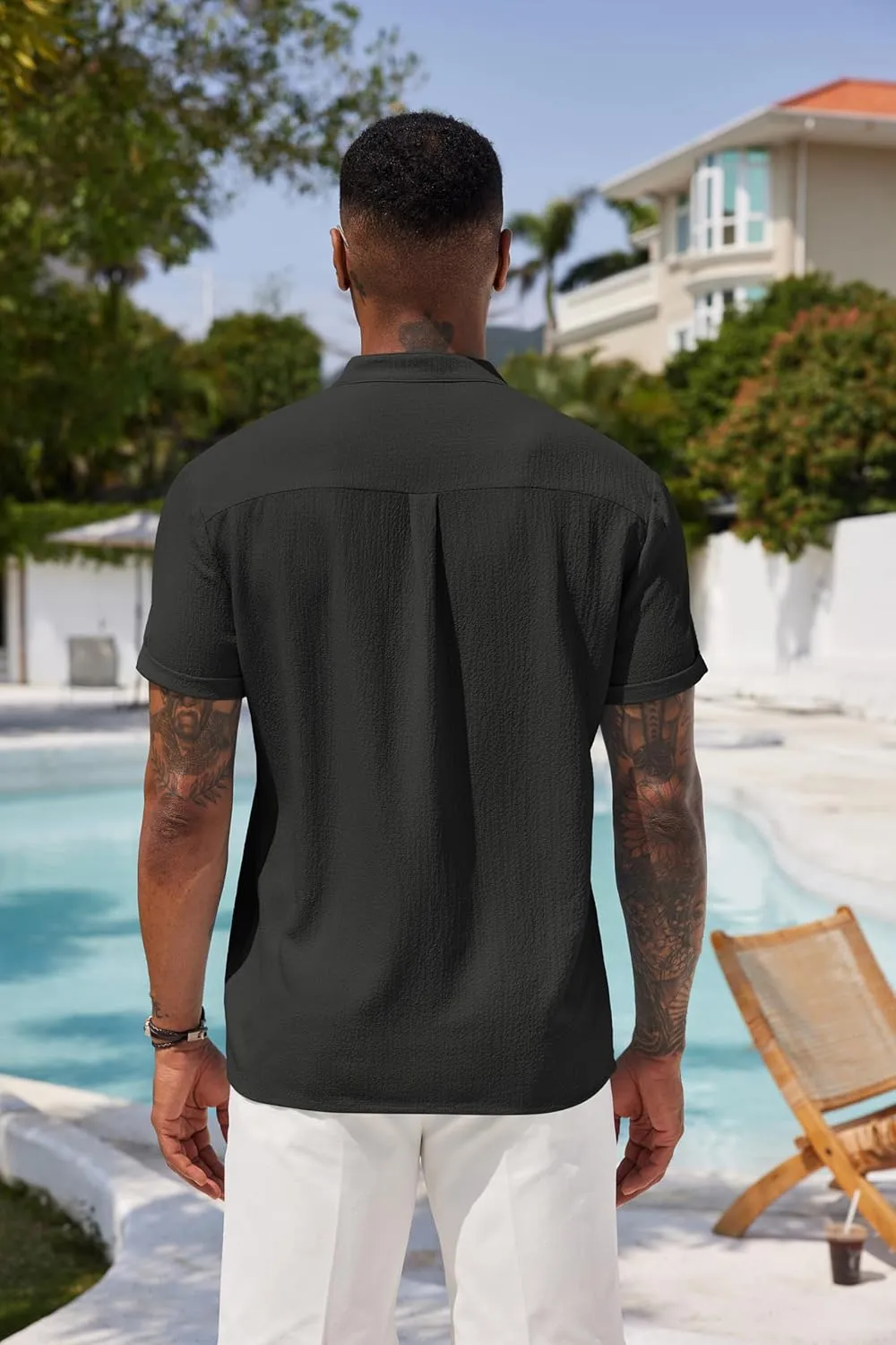 COOFANDY Men's Casual Henley Tee Shirt Band Collar Short Sleeve Summer Beach Hippie T Shirts