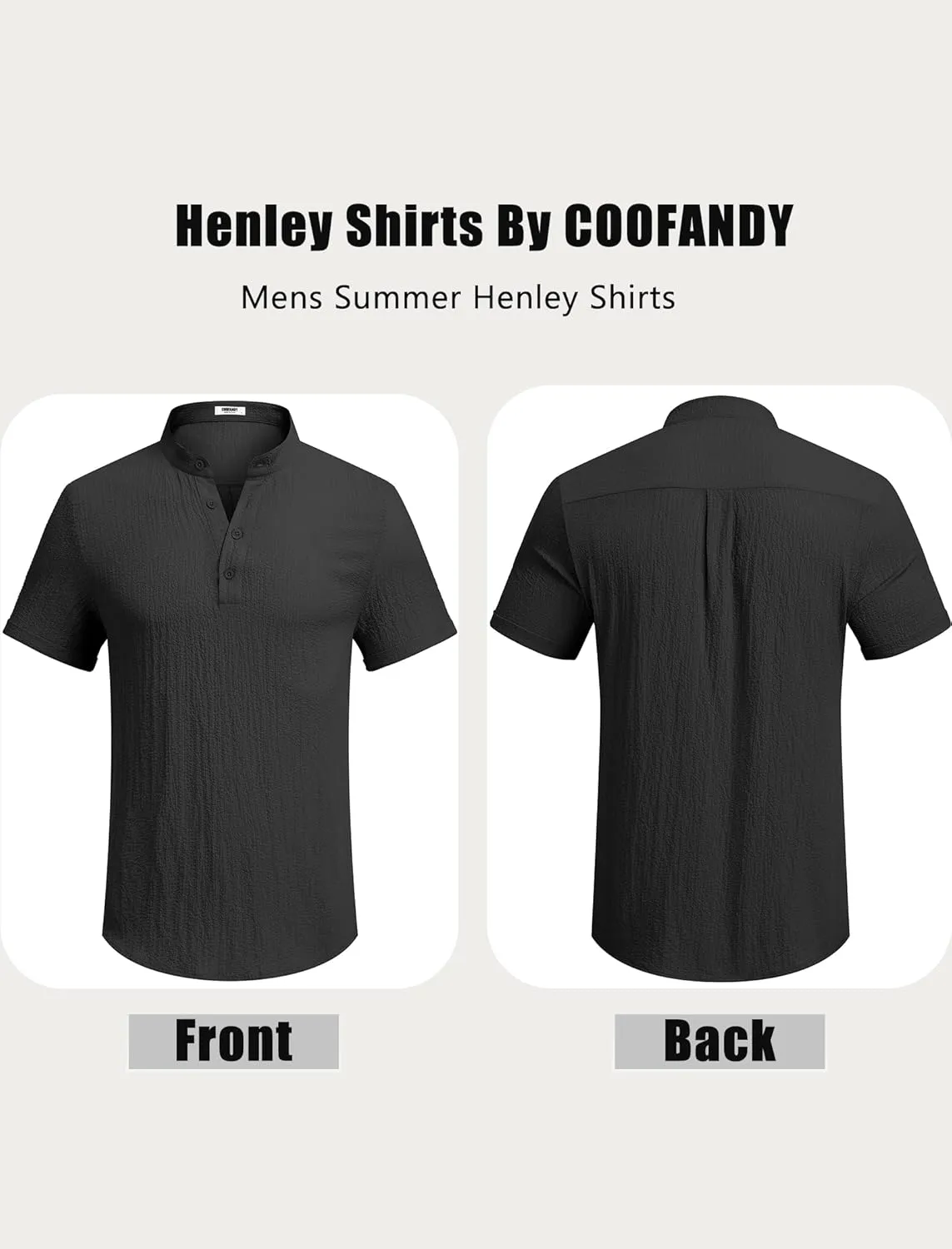 COOFANDY Men's Casual Henley Tee Shirt Band Collar Short Sleeve Summer Beach Hippie T Shirts