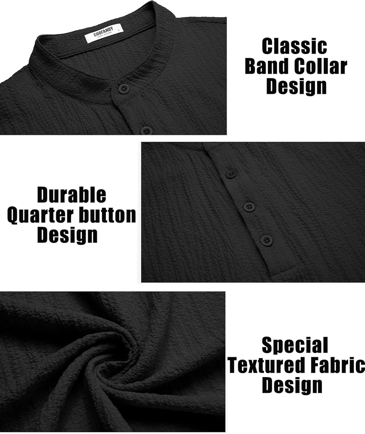COOFANDY Men's Casual Henley Tee Shirt Band Collar Short Sleeve Summer Beach Hippie T Shirts
