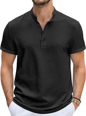 COOFANDY Men's Casual Henley Tee Shirt Band Collar Short Sleeve Summer Beach Hippie T Shirts
