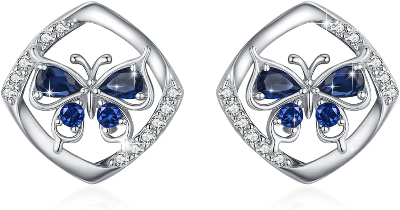 Cubic Zirconia Butterfly Earrings for Women, 925 Sterling Silver Little Cute Butterfly Stud Earrings with Push Backs