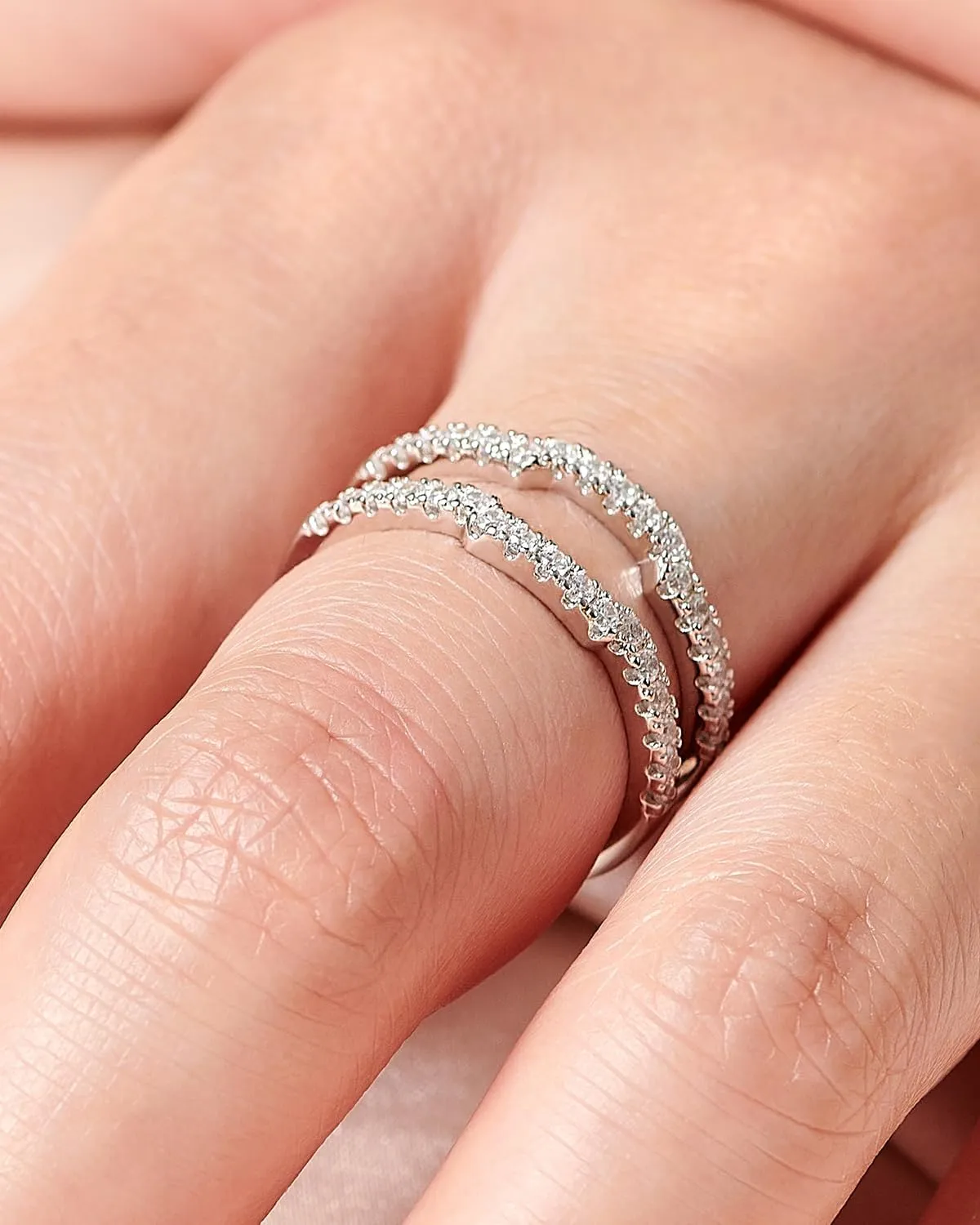 Cubic Zirconia Curved Wedding Band for Women Guard Ring Enhancers Engagement Ring 925 Sterling Silver/Rose Gold/Yellow Gold Size 5-10
