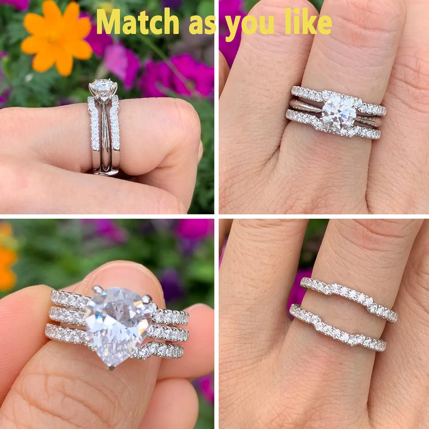 Cubic Zirconia Curved Wedding Band for Women Guard Ring Enhancers Engagement Ring 925 Sterling Silver/Rose Gold/Yellow Gold Size 5-10