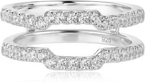 Cubic Zirconia Curved Wedding Band for Women Guard Ring Enhancers Engagement Ring 925 Sterling Silver/Rose Gold/Yellow Gold Size 5-10