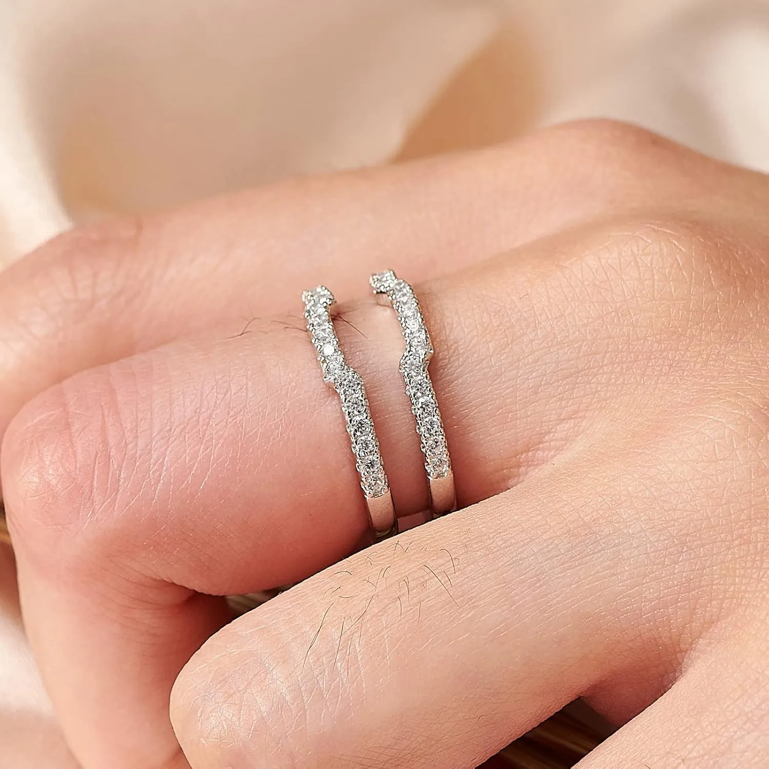 Cubic Zirconia Curved Wedding Band for Women Guard Ring Enhancers Engagement Ring 925 Sterling Silver/Rose Gold/Yellow Gold Size 5-10