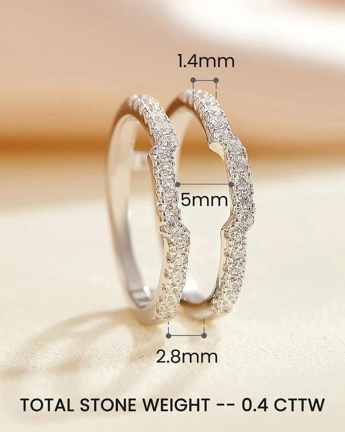 Cubic Zirconia Curved Wedding Band for Women Guard Ring Enhancers Engagement Ring 925 Sterling Silver/Rose Gold/Yellow Gold Size 5-10