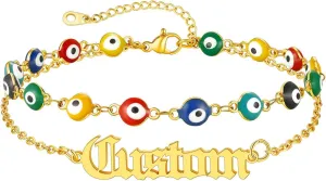 Custom4U Personalized Evil Eye Anklets for Women Custom Name Ankle Bracelet Lucky Evil Eye Summer Beach Foot Jewelry Holiday Gift Adjustable Foot Chain 8.5 2 Inch