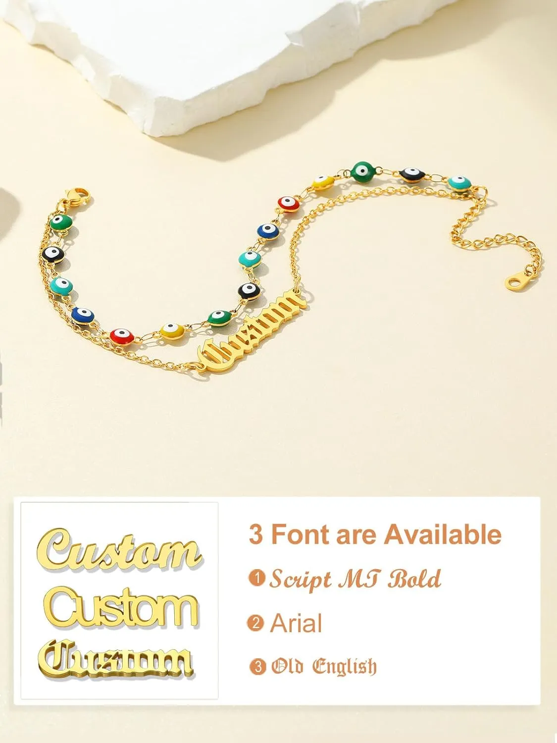 Custom4U Personalized Evil Eye Anklets for Women Custom Name Ankle Bracelet Lucky Evil Eye Summer Beach Foot Jewelry Holiday Gift Adjustable Foot Chain 8.5 2 Inch