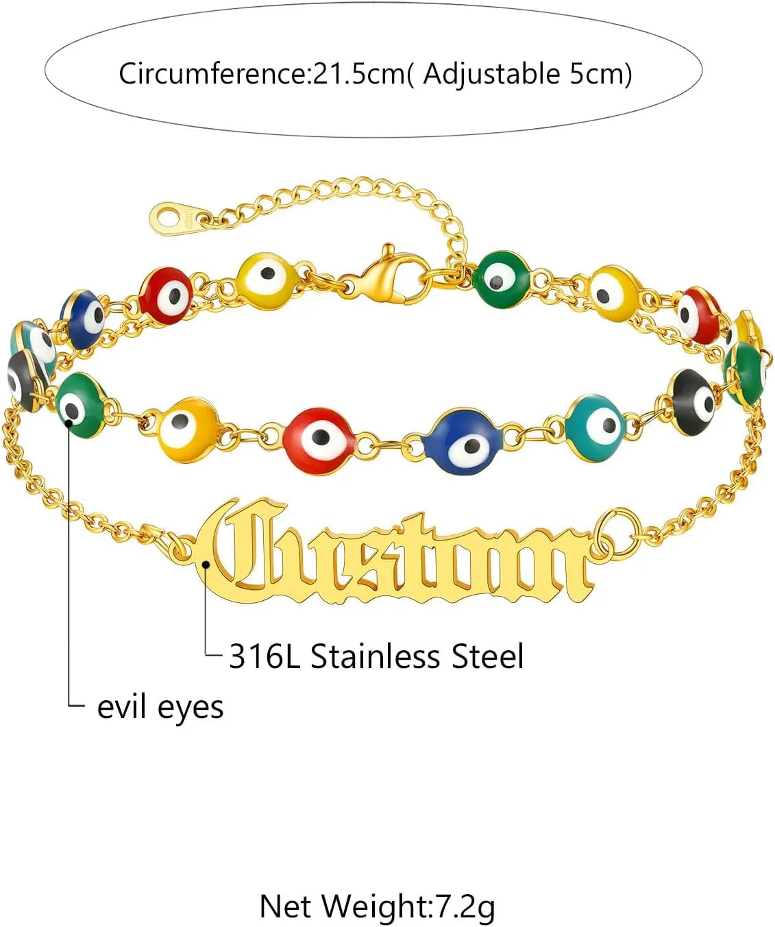 Custom4U Personalized Evil Eye Anklets for Women Custom Name Ankle Bracelet Lucky Evil Eye Summer Beach Foot Jewelry Holiday Gift Adjustable Foot Chain 8.5 2 Inch