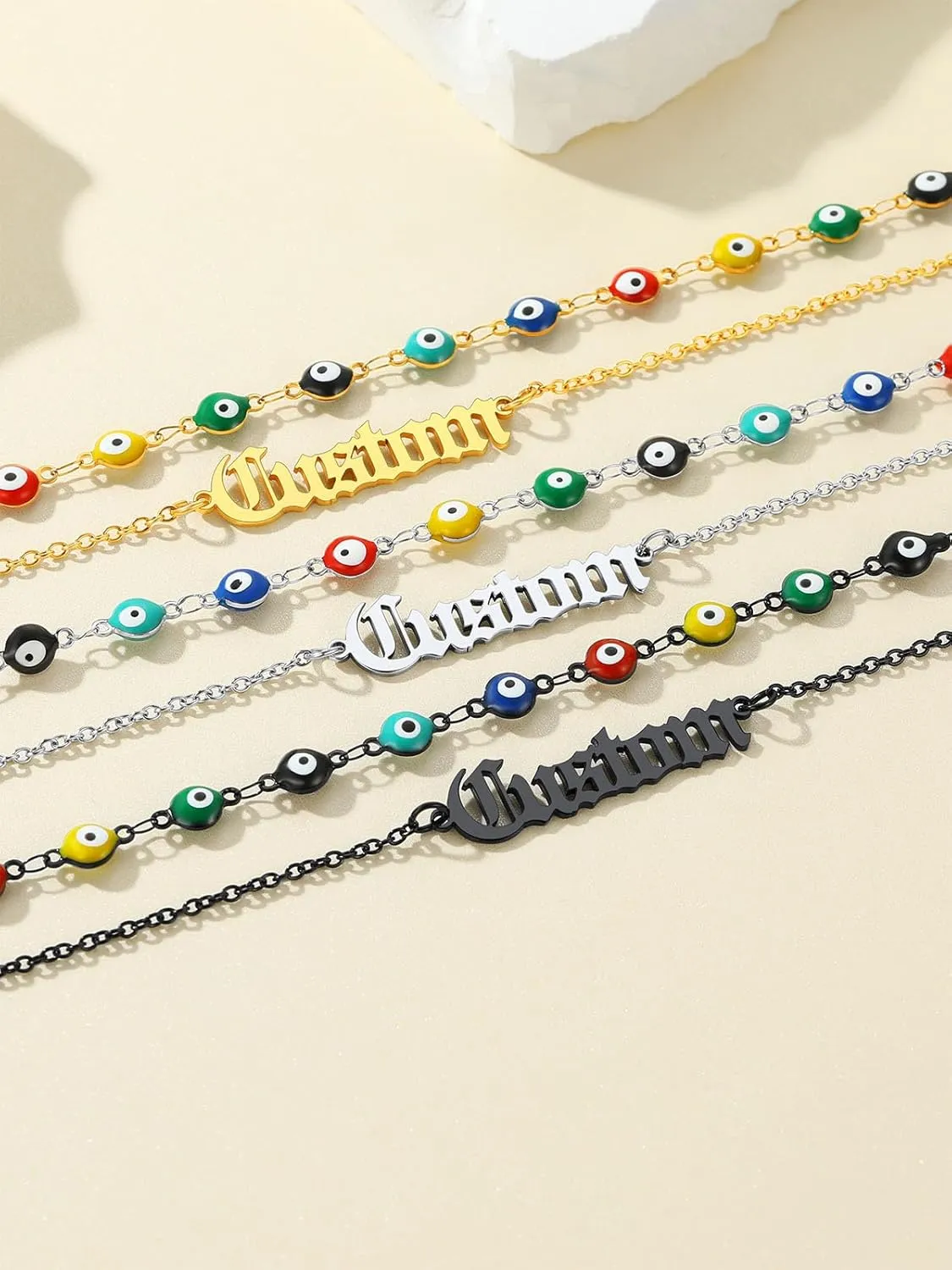 Custom4U Personalized Evil Eye Anklets for Women Custom Name Ankle Bracelet Lucky Evil Eye Summer Beach Foot Jewelry Holiday Gift Adjustable Foot Chain 8.5 2 Inch