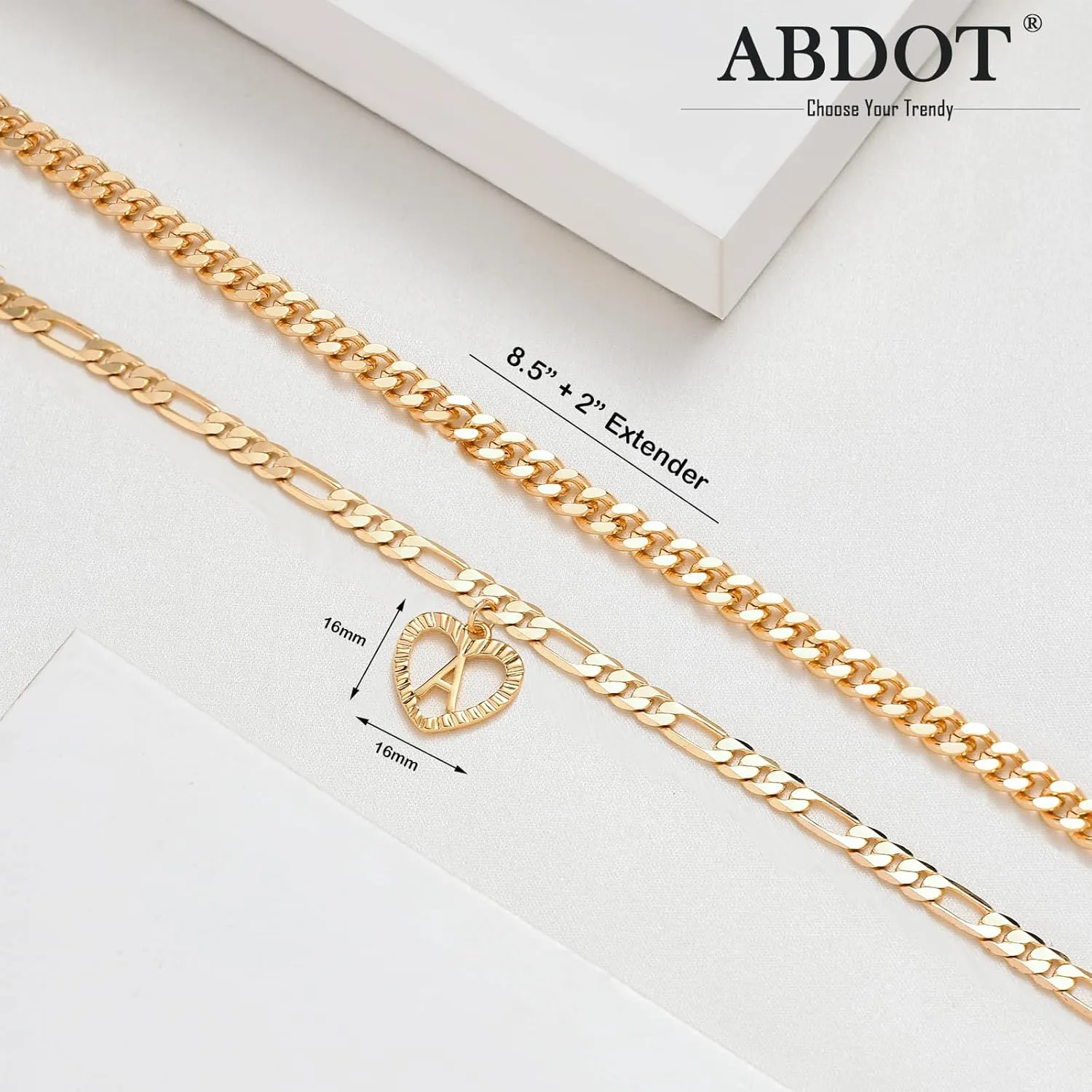 Dainty Gold Ankle Bracelets for Women 14K Gold Plated Heart Initial Anklets for Women Stackable Cuban Figaro Chains Women's Anklets Anklets for Women Waterproof