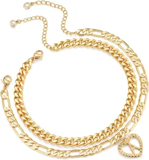 Dainty Gold Ankle Bracelets for Women 14K Gold Plated Heart Initial Anklets for Women Stackable Cuban Figaro Chains Women's Anklets Anklets for Women Waterproof