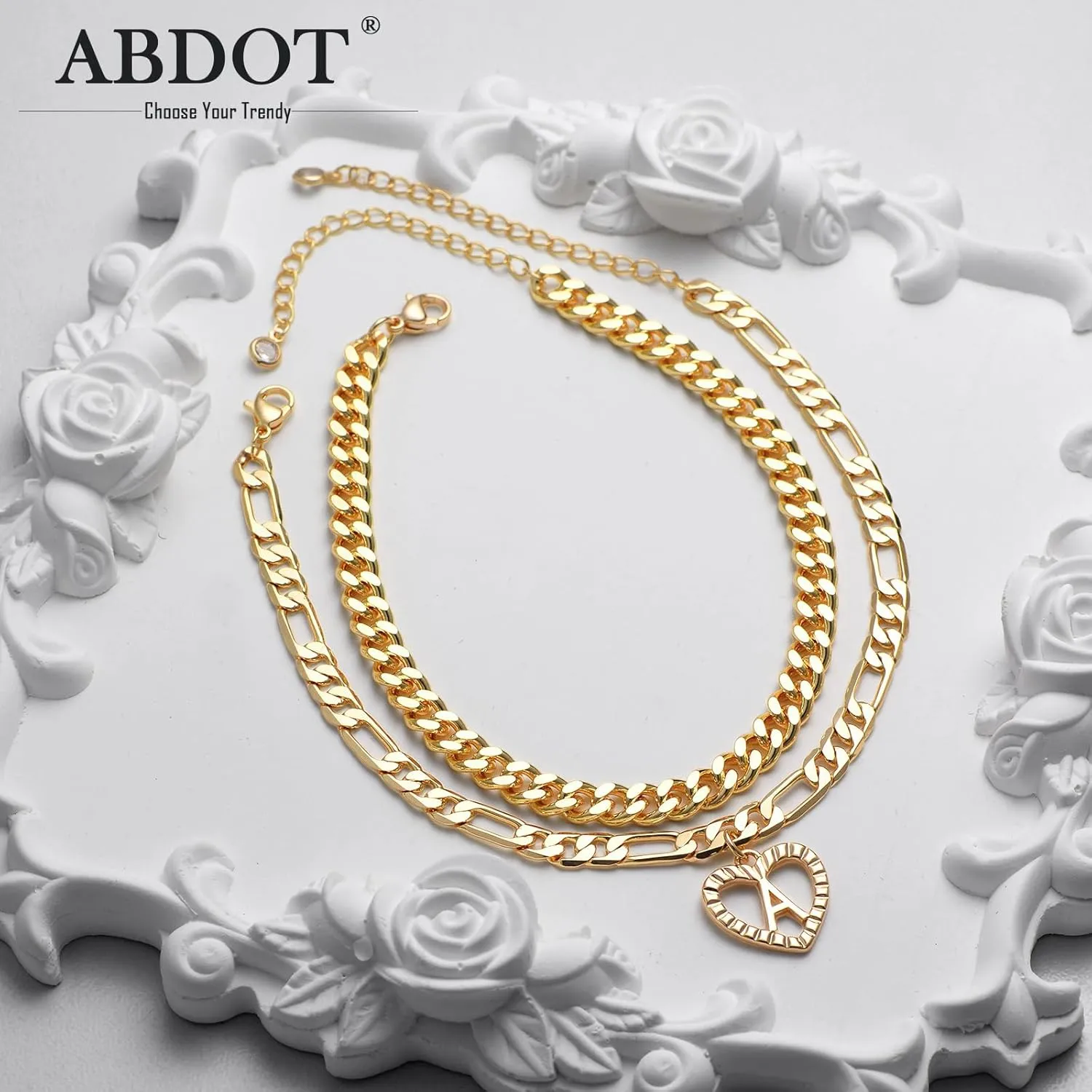 Dainty Gold Ankle Bracelets for Women 14K Gold Plated Heart Initial Anklets for Women Stackable Cuban Figaro Chains Women's Anklets Anklets for Women Waterproof