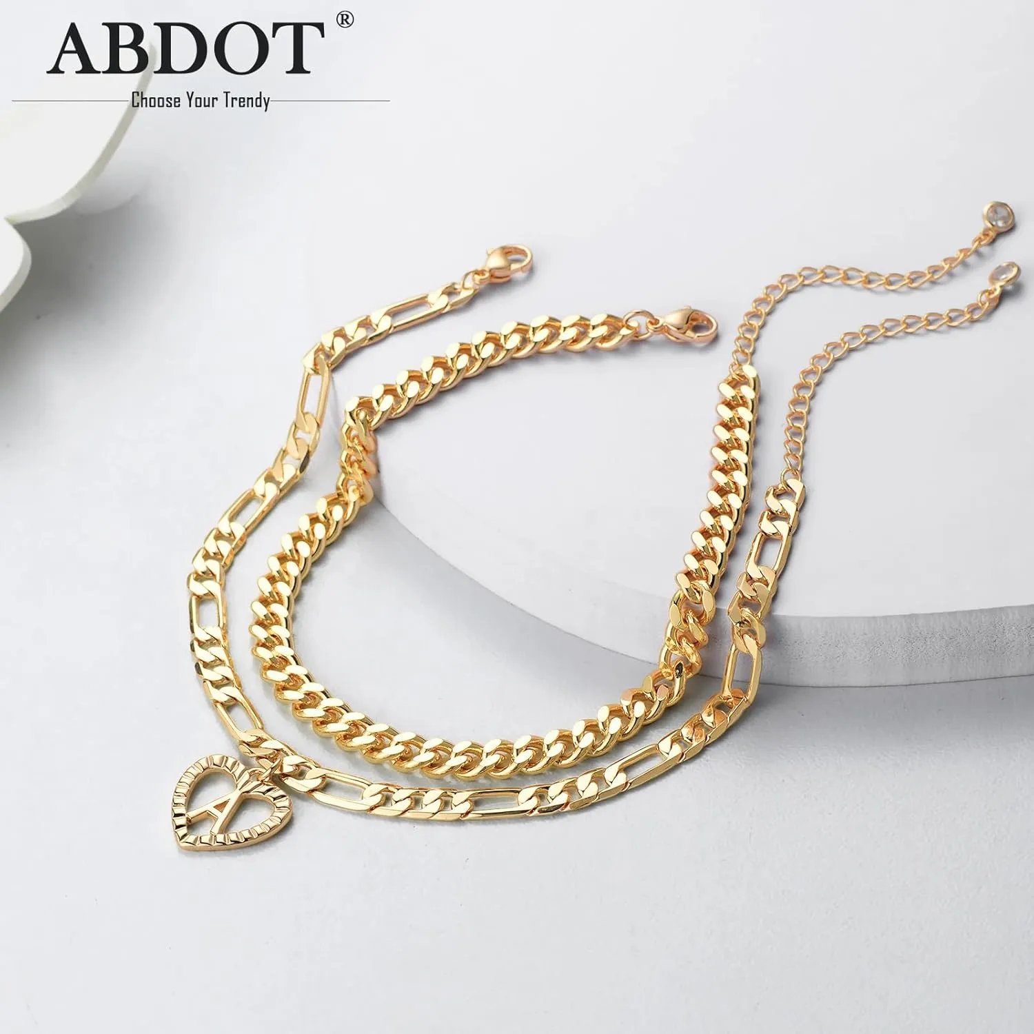 Dainty Gold Ankle Bracelets for Women 14K Gold Plated Heart Initial Anklets for Women Stackable Cuban Figaro Chains Women's Anklets Anklets for Women Waterproof