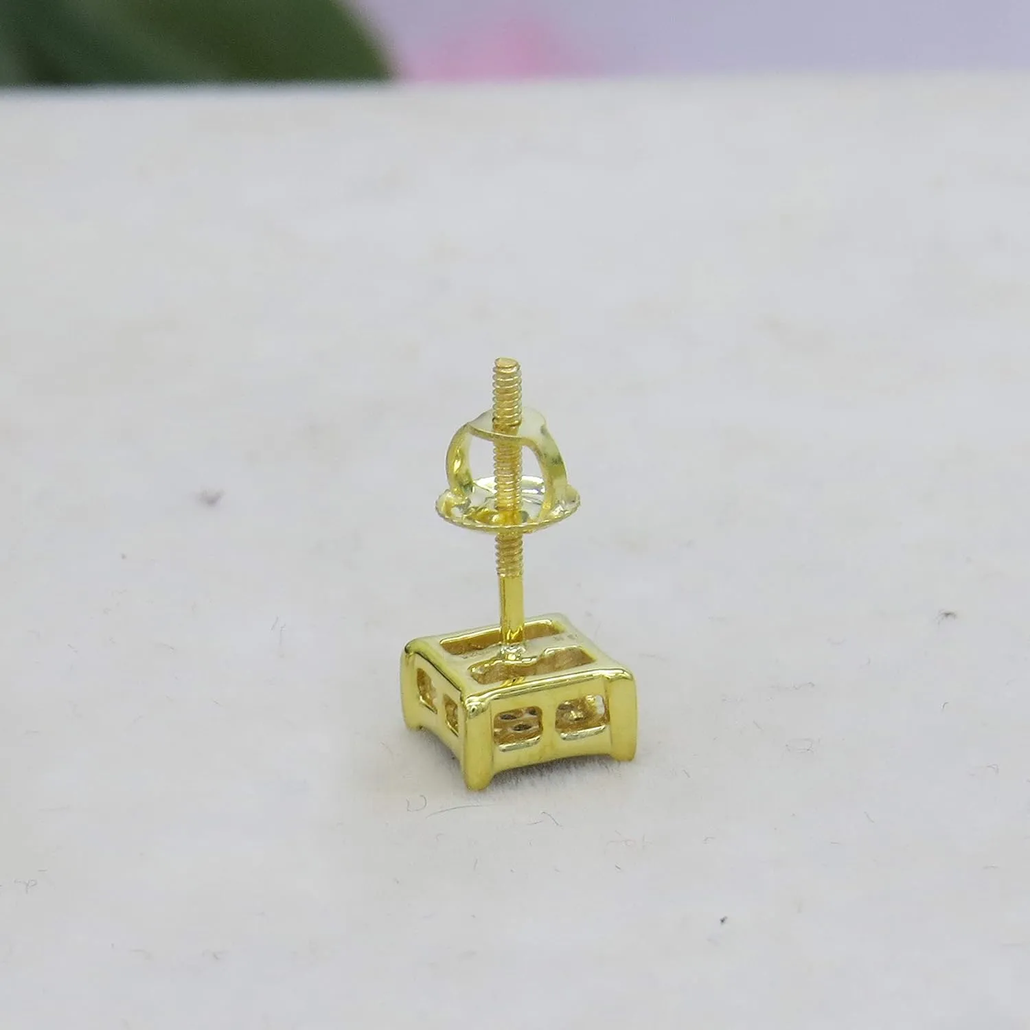 Dazzlingrock Collection Round White Diamond Square Frame 1Pc Stud Earring for Men (Color I-J, Clarity I1-I3) in Solid Gold