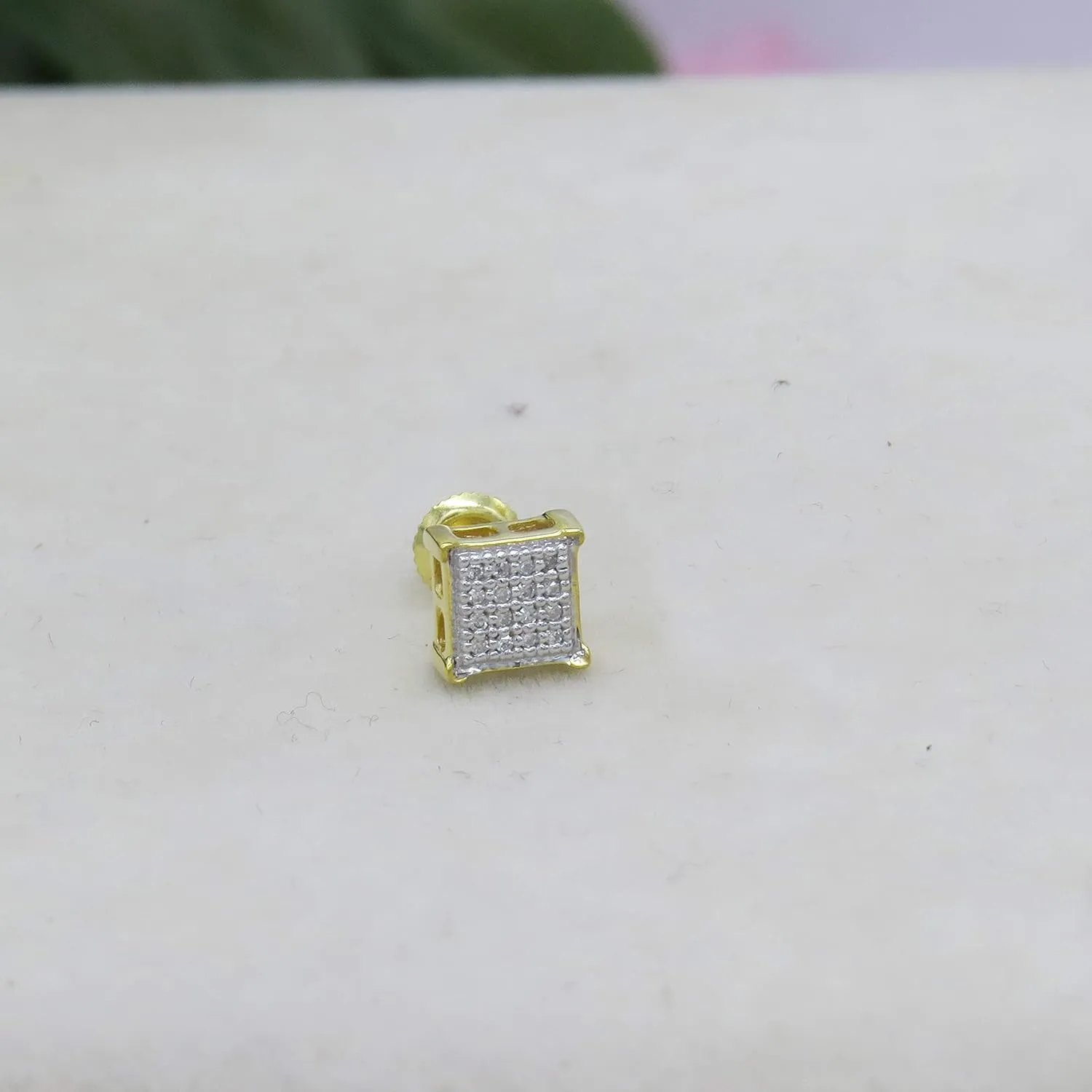 Dazzlingrock Collection Round White Diamond Square Frame 1Pc Stud Earring for Men (Color I-J, Clarity I1-I3) in Solid Gold