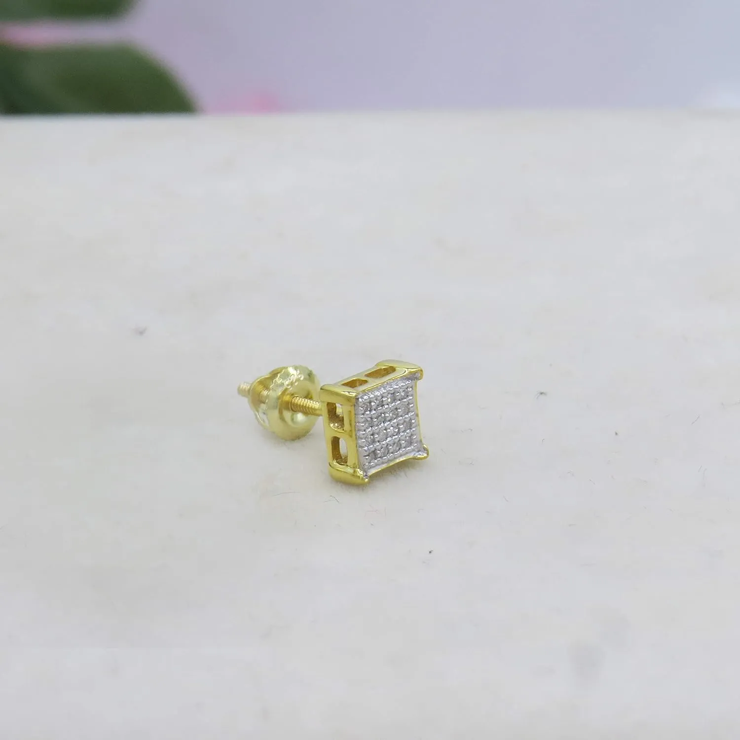 Dazzlingrock Collection Round White Diamond Square Frame 1Pc Stud Earring for Men (Color I-J, Clarity I1-I3) in Solid Gold