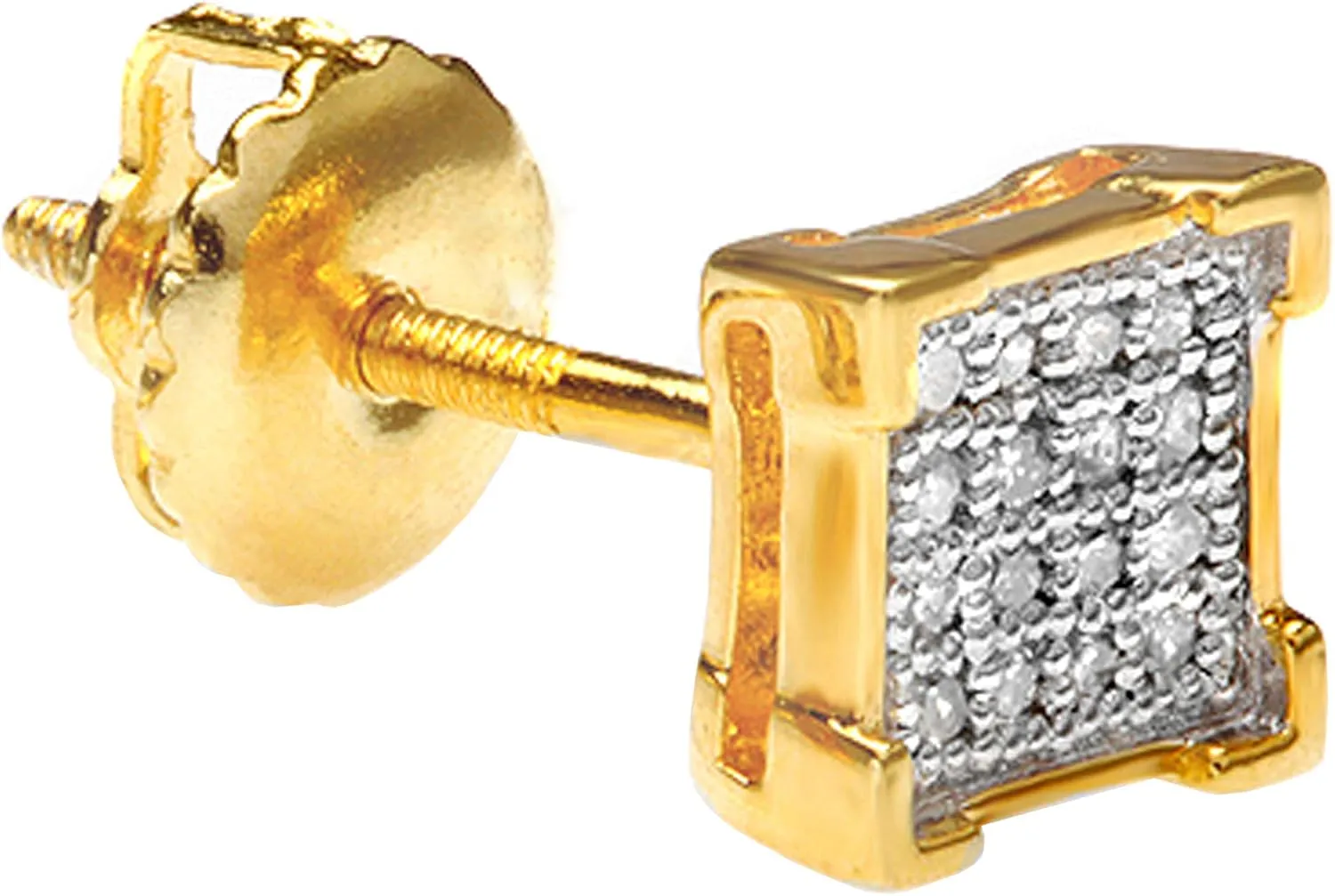 Dazzlingrock Collection Round White Diamond Square Frame 1Pc Stud Earring for Men (Color I-J, Clarity I1-I3) in Solid Gold