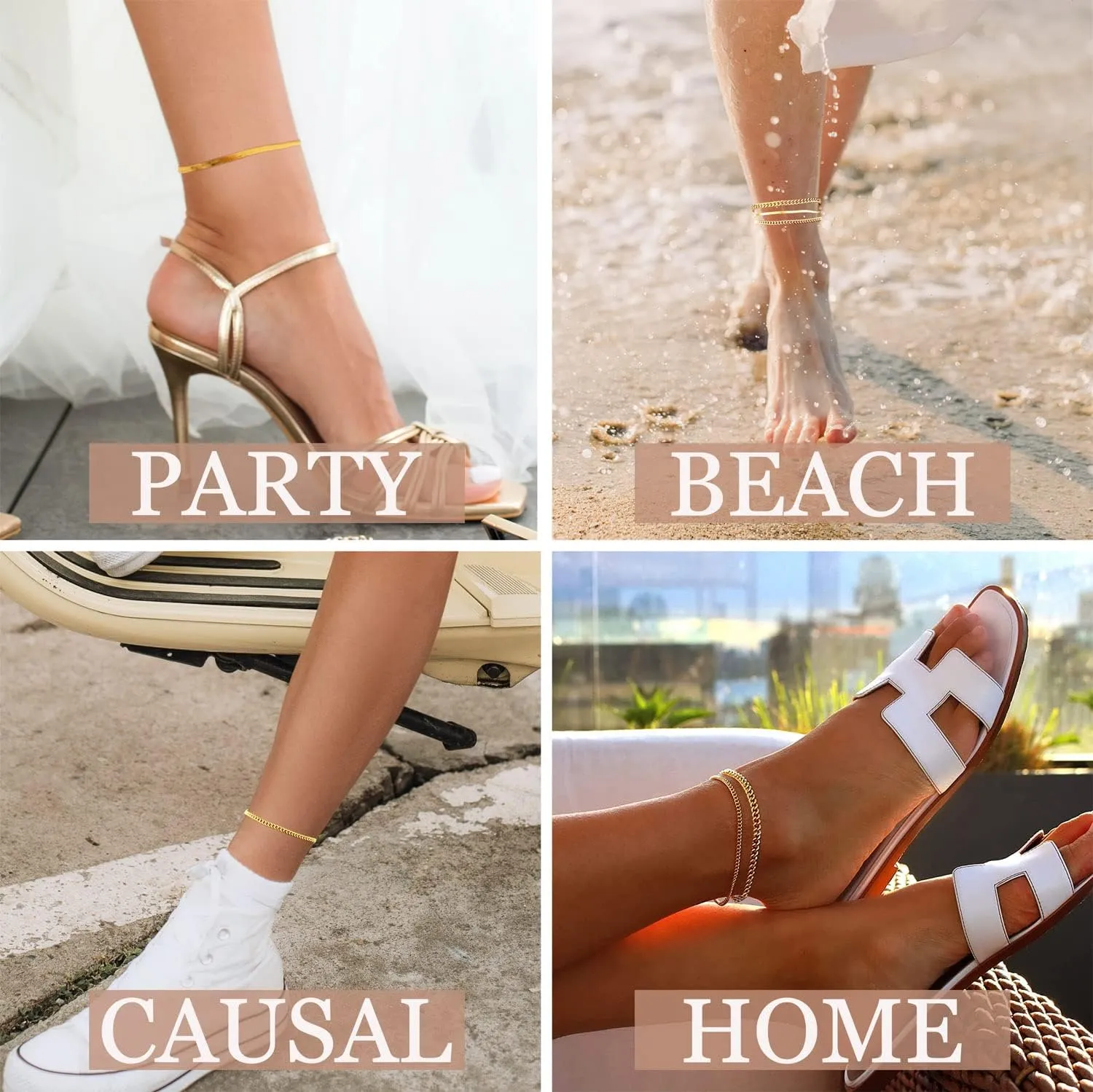 DEARMAY Gold Ankle Bracelets Set for Women Waterproof, 14K Gold Anklets for Women Cuban Link Layered Pack Jewelry Gift