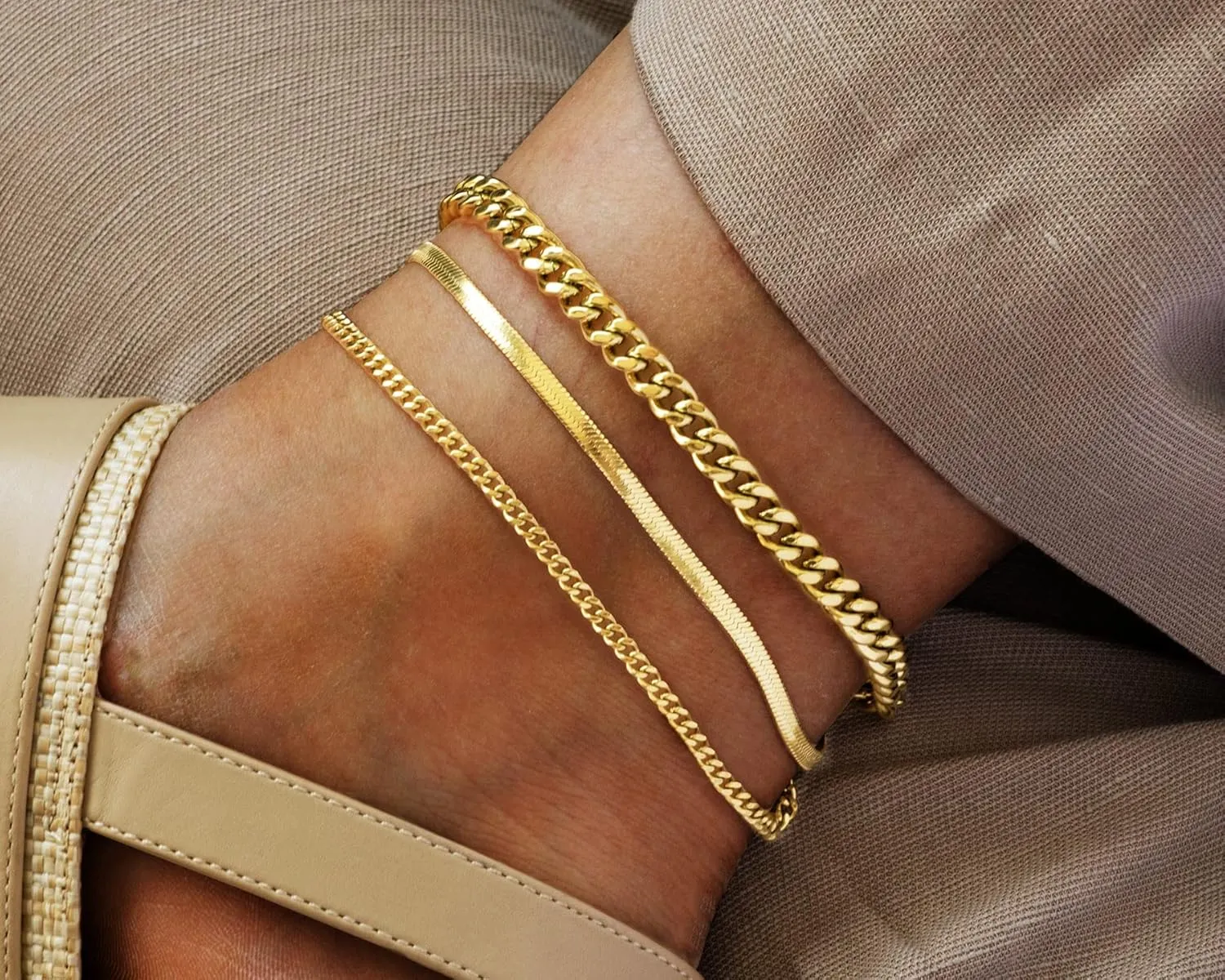 DEARMAY Gold Ankle Bracelets Set for Women Waterproof, 14K Gold Anklets for Women Cuban Link Layered Pack Jewelry Gift