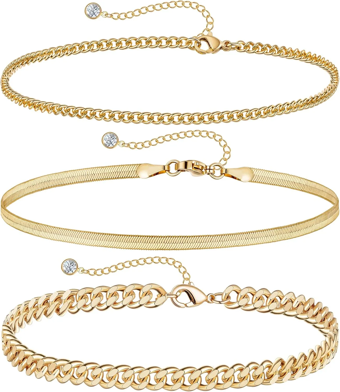 DEARMAY Gold Ankle Bracelets Set for Women Waterproof, 14K Gold Anklets for Women Cuban Link Layered Pack Jewelry Gift