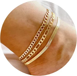 DEARMAY Gold Ankle Bracelets Set for Women Waterproof, 14K Gold Anklets for Women Cuban Link Layered Pack Jewelry Gift