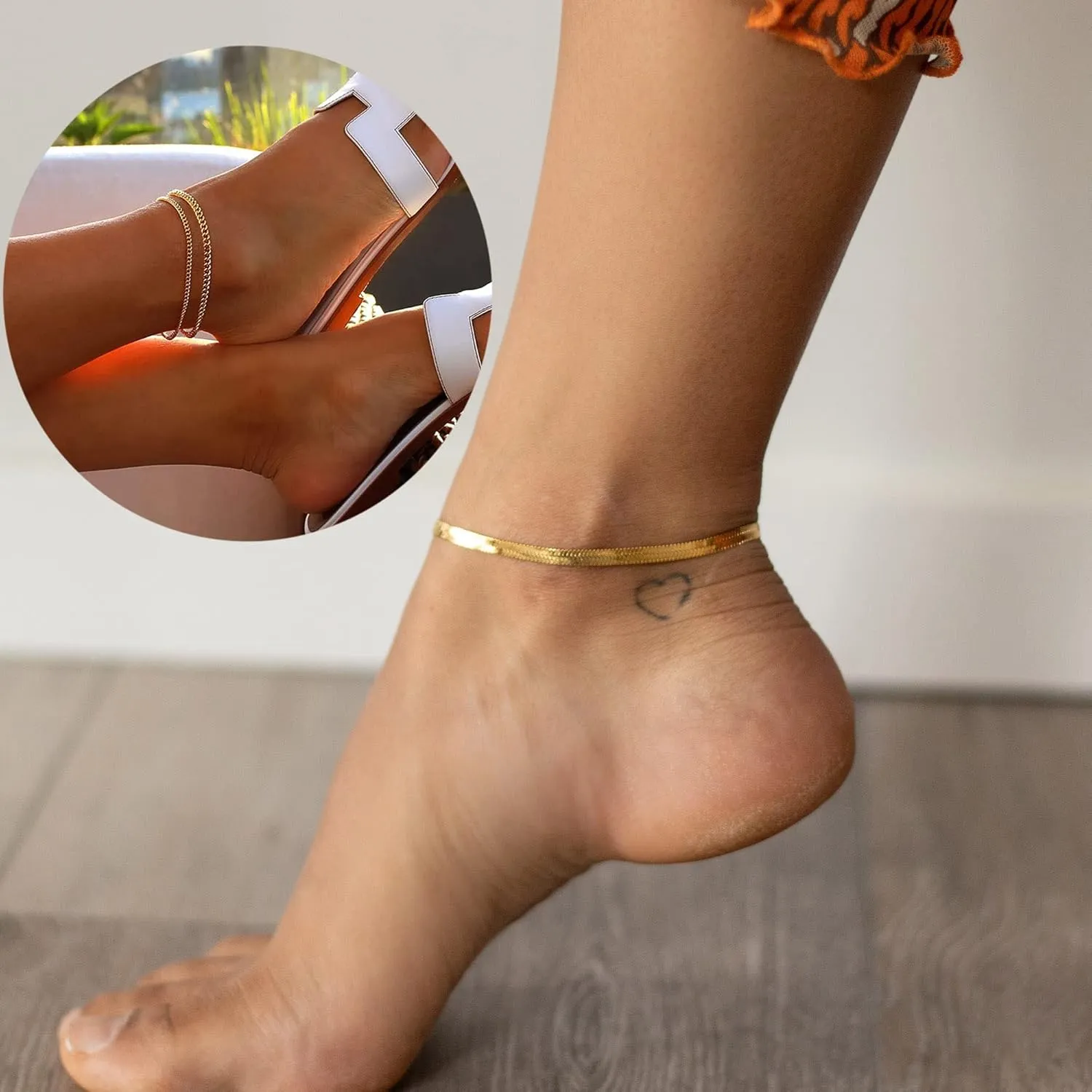 DEARMAY Gold Ankle Bracelets Set for Women Waterproof, 14K Gold Anklets for Women Cuban Link Layered Pack Jewelry Gift