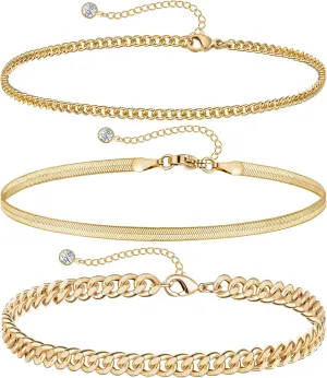 DEARMAY Gold Ankle Bracelets Set for Women Waterproof, 14K Gold Anklets for Women Cuban Link Layered Pack Jewelry Gift