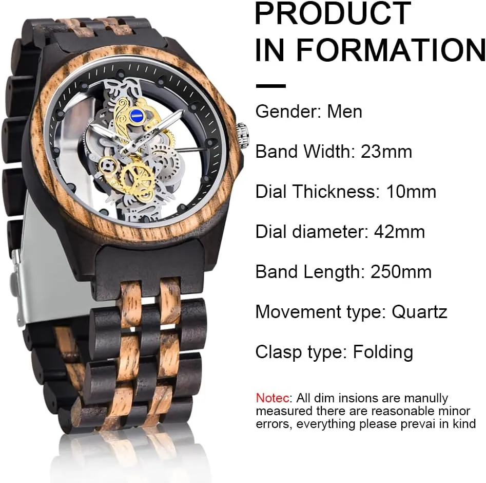 Dentily Men's Wooden Watch Lightweight Wooden Mens Watches Analog Quartz Wood Watches for Men