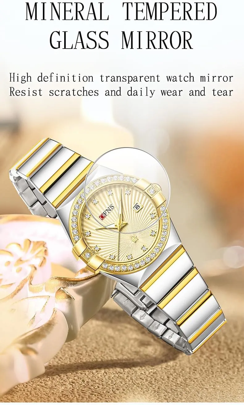 Diamond Encrusted Women's Quartz Watches Waterproof Calendar Night Light Ladies Dress Elegant Bracelet Watch