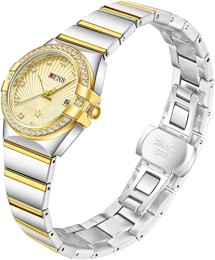 Diamond Encrusted Women's Quartz Watches Waterproof Calendar Night Light Ladies Dress Elegant Bracelet Watch