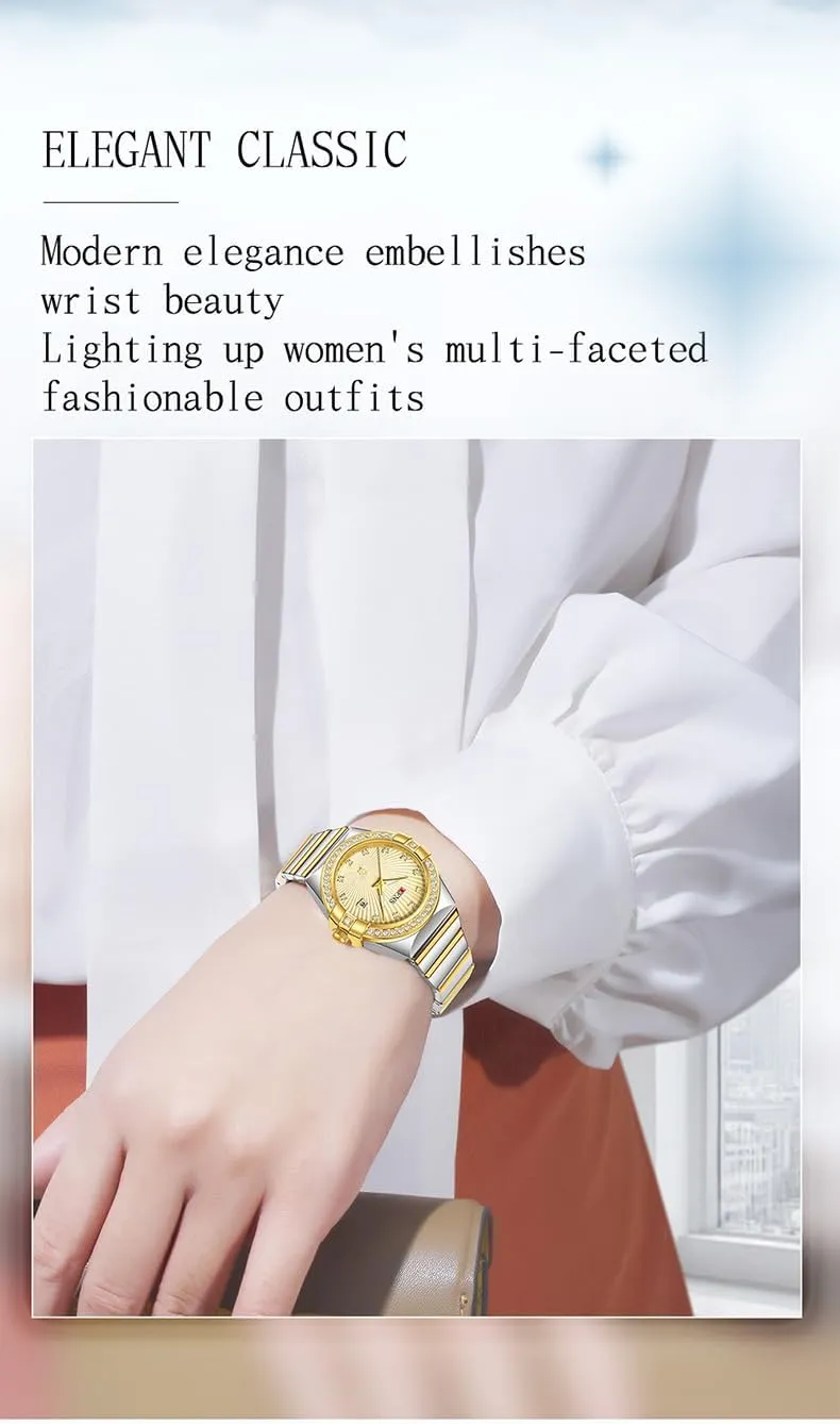 Diamond Encrusted Women's Quartz Watches Waterproof Calendar Night Light Ladies Dress Elegant Bracelet Watch