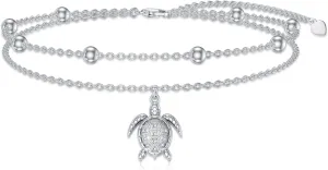 Diamond Turtle Anklet for Women 925 Sterling Silver Turtle Layered Anklets with Lab Grown Diamonds Jewelry Gifts