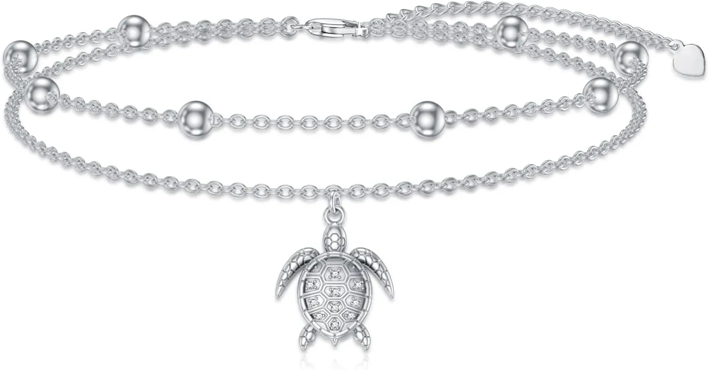 Diamond Turtle Anklet for Women 925 Sterling Silver Turtle Layered Anklets with Lab Grown Diamonds Jewelry Gifts